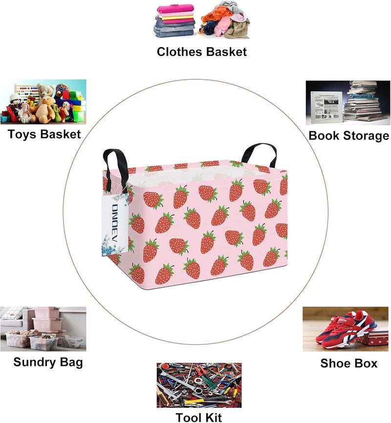 ONOEV Rectangular Girls' Waterproof Storage Bins Pink Gift Basket Suitable For Home Decoration Office and Toy Storage(Strawberry) - Image 3
